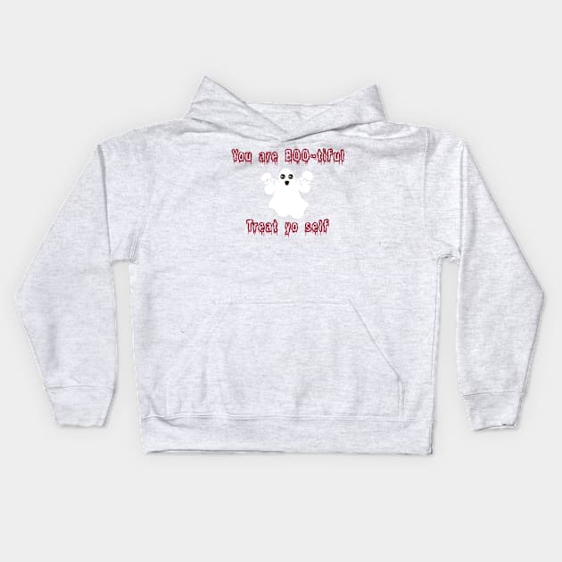 Halloween Ghost You Are BOO-tiful, treat yo’ self! Red Colour Kids Hoodie by CrossingMolly